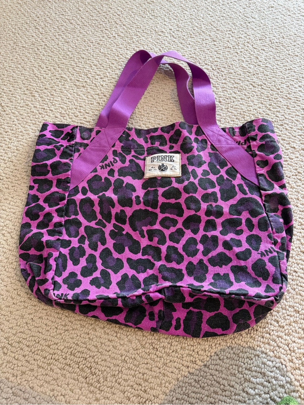 PINK Victoria's Secret Purple Leopard Print Tote Bag